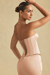 Full-Length Lace-Up Corset Top in Beige Gold