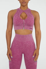 Keyhole Zip Crop Top in Dark Pink