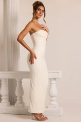 Embellished Bandeau Cowl Neck Maxi Dress in White