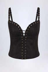 Lace-Up Top in Black