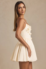 Halterneck Floral-Appliqué Corset Mini Dress in Ivory