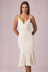 Kateproms V-Neck Godet Midaxi Dress in Ivory