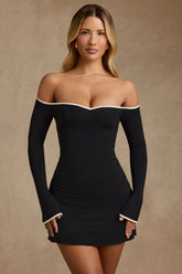 Modal Off-Shoulder A-Line Mini Dress in Black