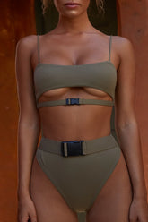 Belt My Heart Underbust Strappy Bikini Top in Khaki