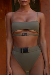Belt My Heart Underbust Strappy Bikini Top in Khaki