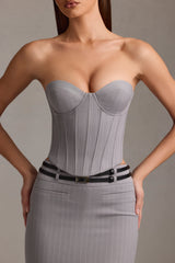 Pinstripe Lace-Up Corset Top in Grey