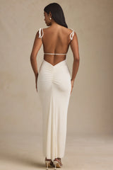 Textured Jersey Backless Maxi Dress in Ivory