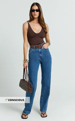 Nessa Jeans - High Waist Straight Leg Jeans in Dark Blue Wash