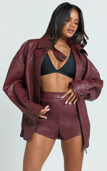 Rosetta Jacket - Oversized Faux Leather Bomber Jacket in Wine