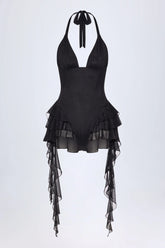Ruffled Halterneck Bodysuit in Black