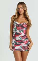 Augustine Mini Dress - Sweetheart Ruched Bodycon Dress in Rose Blanca
