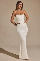 Embellished Cut-Out Draped Corset Gown in White