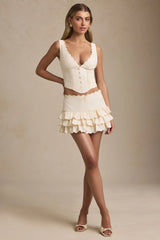 Layered Ruffled Low-Rise Mini Skirt in Ivory