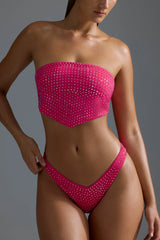 Embellished Scarf Bandeau Bikini Top in Raspberry Sorbet