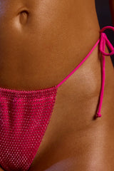 Drawstring Thong Bikini Bottoms in Hot Pink