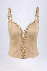Lace-Up Top in Tan