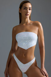 Embellished Scarf Bandeau Bikini Top in White