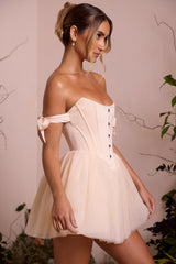 Off Shoulder Tulle Skirt Mini Dress in Ivory