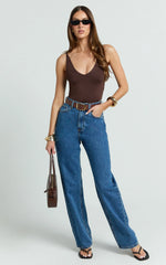 Nessa Jeans - High Waist Straight Leg Jeans in Dark Blue Wash