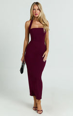 Salome Midi Dress - Halter Neck Column Dress in Wine