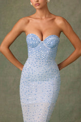 Embellished Sweetheart-Neck Fishtail Gown in Sky Blue