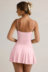 Modal Ruched A-Line Mini Dress in Baby Pink
