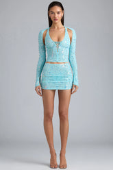 Ruched Mid-Rise Micro Mini Skirt in Ice Blue