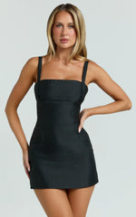 Beckett Mini Dress - Square Neck Form Fitting Dress in Black