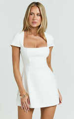 Yuna Mini Dress - Cap Sleeve Open Back Fit And Flare Tulip Dress in White