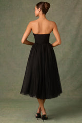 Tulle Corset Midaxi Dress in Black