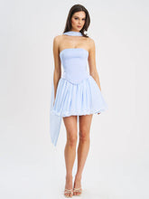 Valentina Baby Blue Boned Curve Edge Peplum Mini Dress
