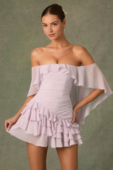 Kateproms Off-Shoulder Ruffled Mini Dress in Lilac – Flirty & Feminine