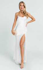 Cassandra Maxi Dress - Scoop Neck Contrast Skirt Slip Dress in White