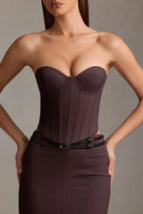 Pinstripe Lace-Up Corset Top in Chocolate Brown