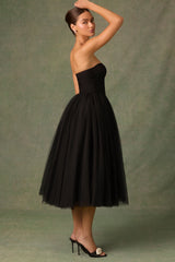Tulle Corset Midaxi Dress in Black