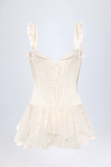 Ruffled Corset Bodysuit in White