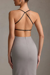 Plunge-Neck Backless Midaxi Dress in Grey