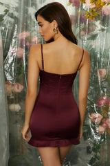 Pleated Hemline Corset Mini Dress in Wine
