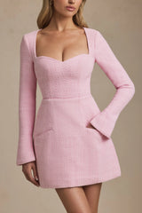 Sweetheart-Neck Structured Mini Dress in Soft Pink