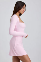 Ribbed Modal Lace-Trim Mini Dress in Blossom Pink