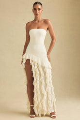 Ruffle-Trim Strapless Gown in Ivory