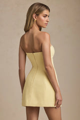 Sweetheart-Neck Strapless Structured Mini Dress in Pastel Yellow