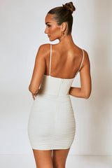 Ruched Corset Mini Dress in Ivory