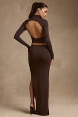 Modal Asymmetric-Waist Maxi Skirt in Chocolate Brown