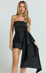 Jayce Mini Dress - Strapless Drape Dress in Black