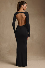 Modal Ruched Backless Maxi Dress in Black