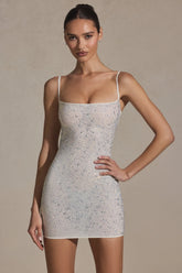 Embellished Bodycon Mini Dress in White