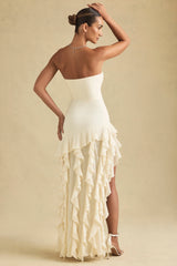Ruffle-Trim Strapless Gown in Ivory
