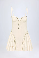 Lace-Up Tiered Corset Mini Dress in Ivory
