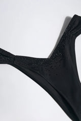 Embellished Ruched Cheeky Bikini Bottoms in Black